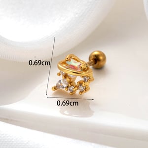 1 Piece Simple Series Simple Heart Copper  Gold Color Material Zircon Women's Stud Earrings h5 